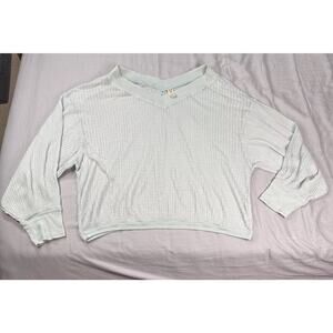 We The Free People Women’s Long Sleeve XL Sea Green Ribbed Off Shoulder V-Neck